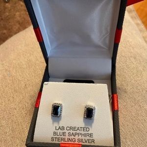 lab created blue saphire and white saphire sterling silver earrings.